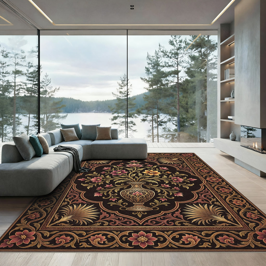 Ornate Gold Floral Empress Medallion Rug