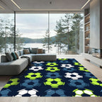 Vibrant Neon Soccer Ball Graphic Rug