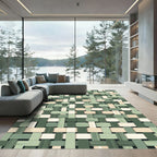 Woven Green Earth Tone Grid Rug