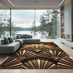 Art Deco Golden Fan Radial Burst Rug