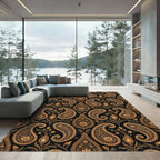 Ornate Gold Paisley Black Floral Rug