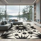 Black Starburst Medallion Cream Rug