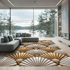 Gold White Fan Art Deco Rug