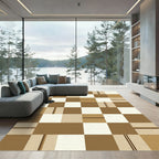 Neutral Brown And Beige Geometric Grid Rug