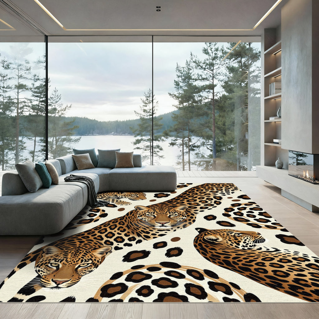 Sophisticated Golden Leopard Animal Spot Rug