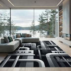 Monochromatic Industrial Geometric Factoryscape Rug