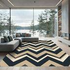 Modern Beige Navy Chevron Bands Rug