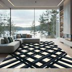 Minimalist Black Intersecting Diagonal Grid Rug