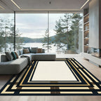 Modern Cream Black Gold Geometric Frame Rug
