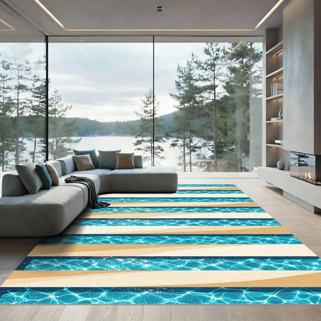 Shimmering Azure Pool Water Striped Rug