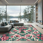 Romantic Pink Rose Victorian Damask Rug