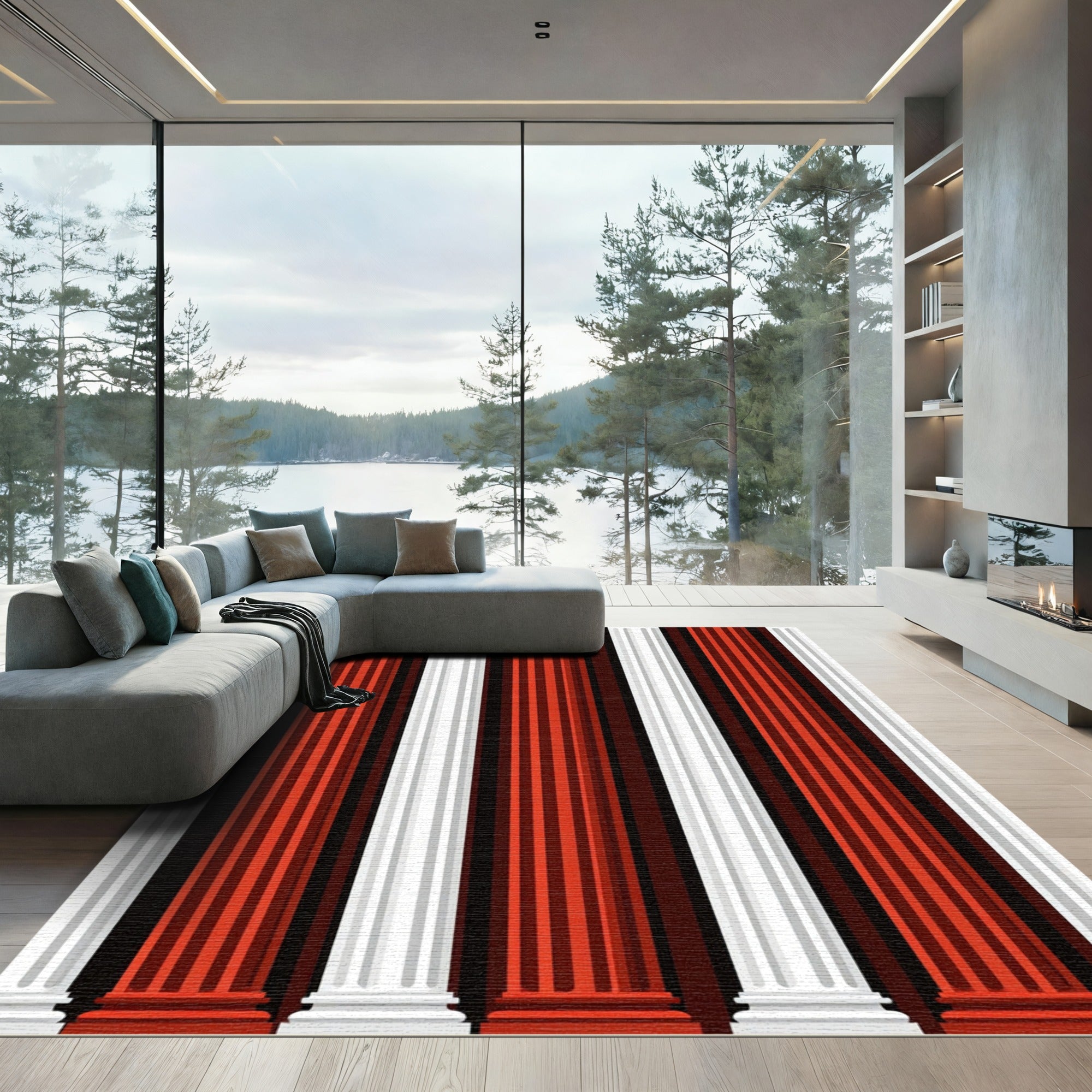 Bold Red White Column Stripe Rug