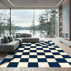 Deep Blue White Checkerboard Illusion Rug