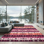 Tribal Maroon Orange Geometric Stripe Rug