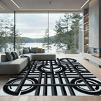 Geometric Black Circle Grid Rug