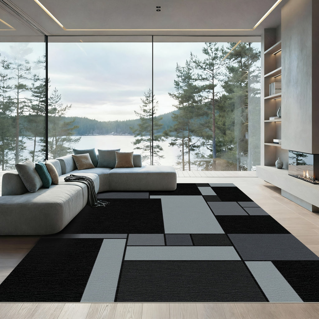 Monochrome Rectilinear Grid Art Rug