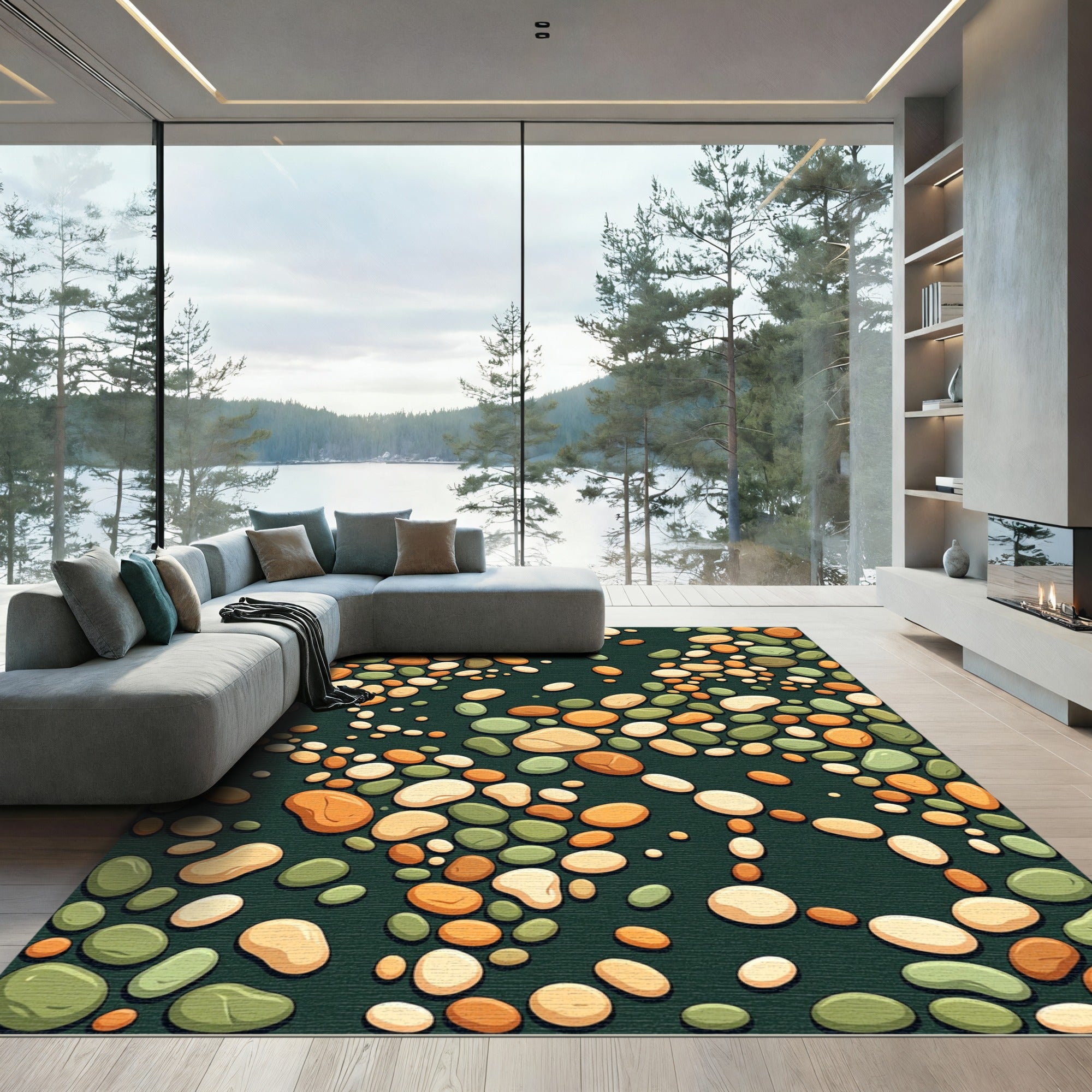 Earth Tone Pebble Scatter Rug