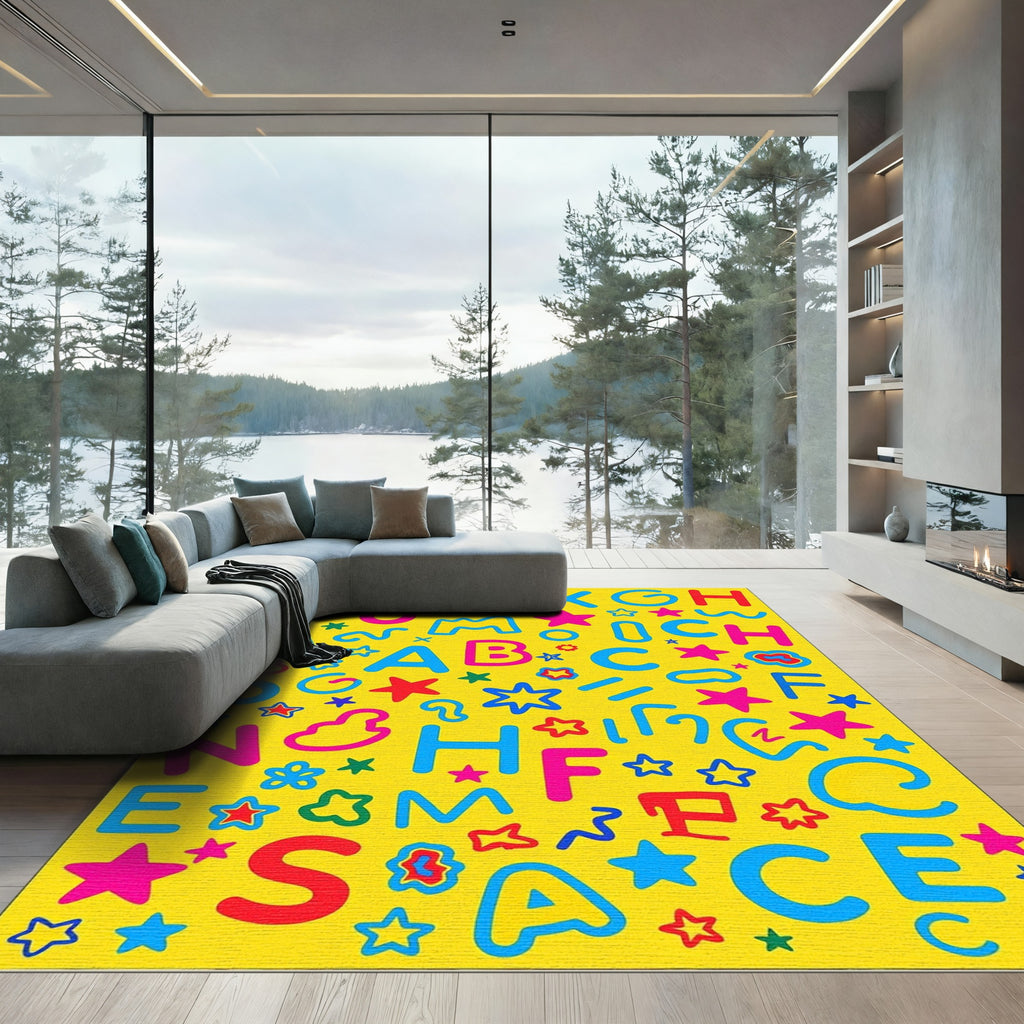 Alphabet Stars Yellow Playful Composition Rug