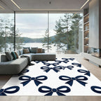 Elegant Navy Blue Ribbon Bows Rug