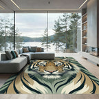 Golden Tiger Face Green Stripes Rug