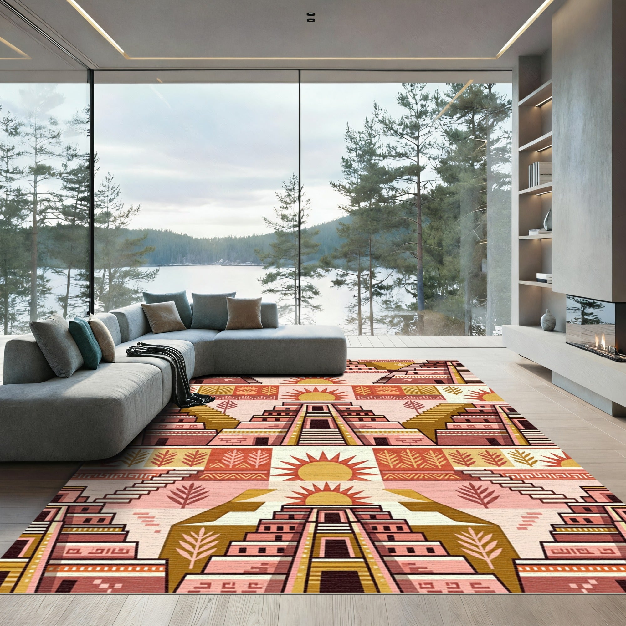 Terracotta Sun Stepped Pyramid Rug
