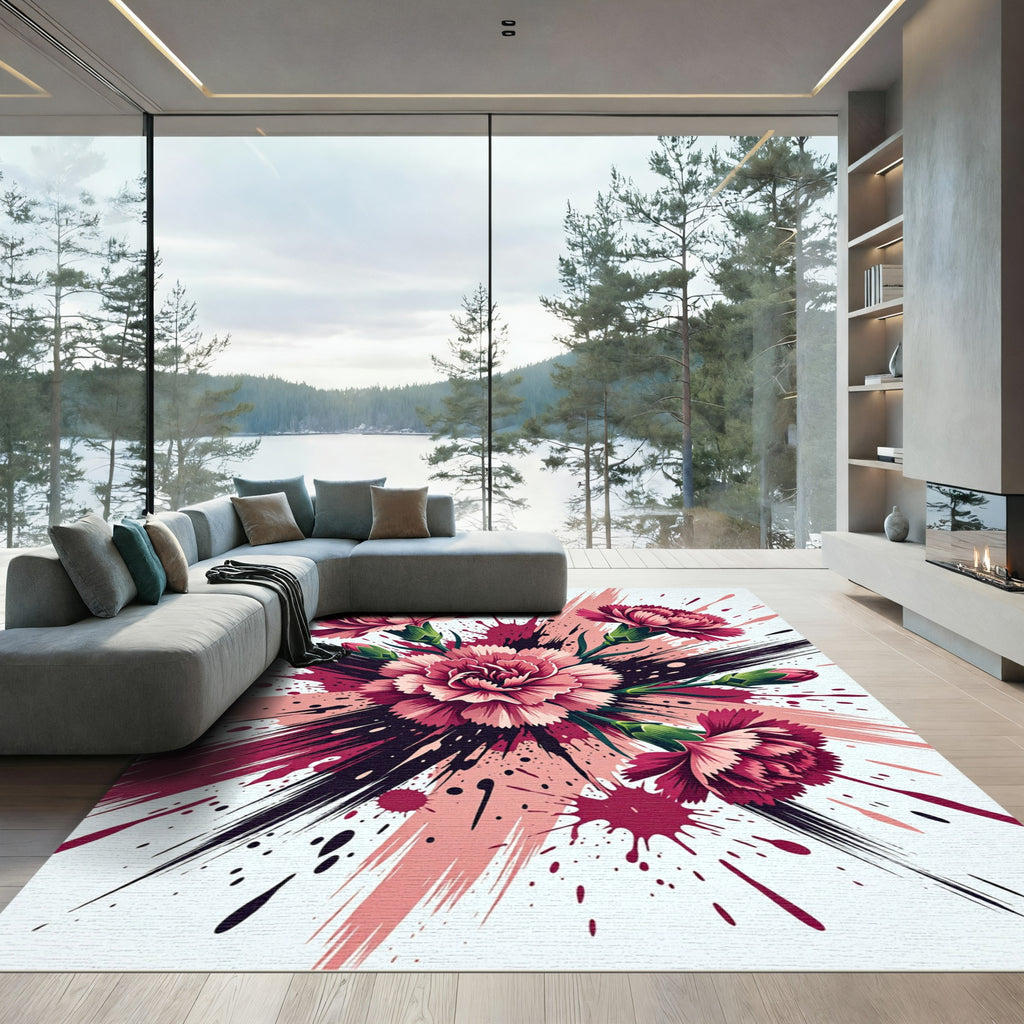 Vibrant Pink Carnation Floral Splash Rug