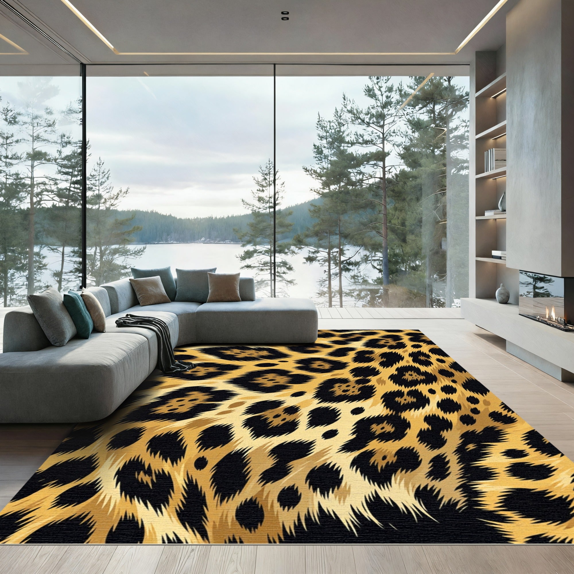 Bold Gold Leopard Animal Spot Rug