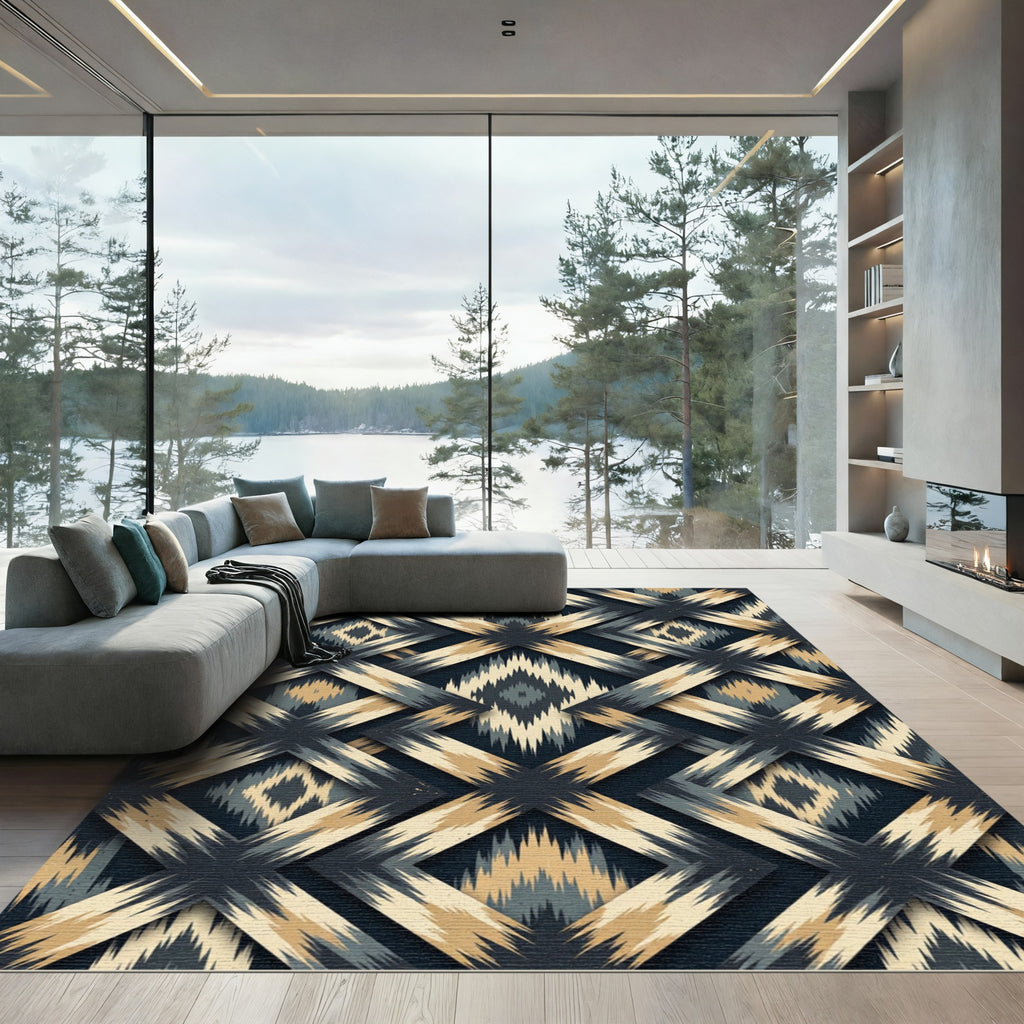 Earthy Diamond Lattice Ikat Rug