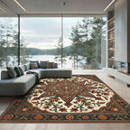 Ornate Amber Floral Star Medallion Rug