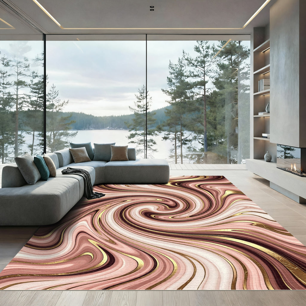 Rose Gold Swirl Marble Texture Rug