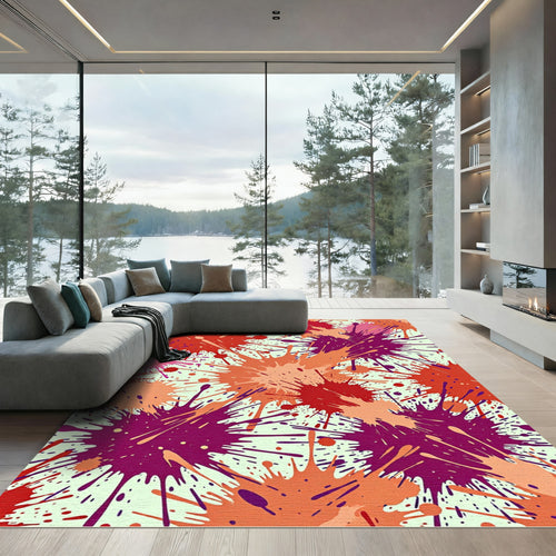 Abstract Red Orange Purple Paint Splatter Rug