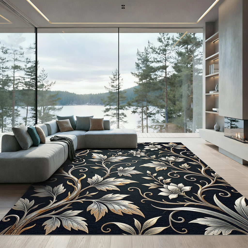 Vintage White Floral Swirls Rug