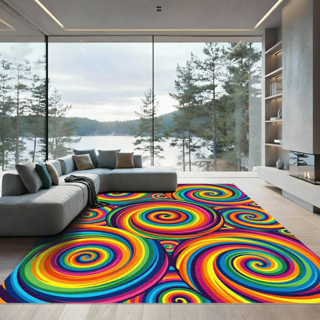 Vibrant Multi Color Radiant Swirl Rug