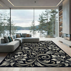 Ornate Ivory Floral Scrollwork Rug