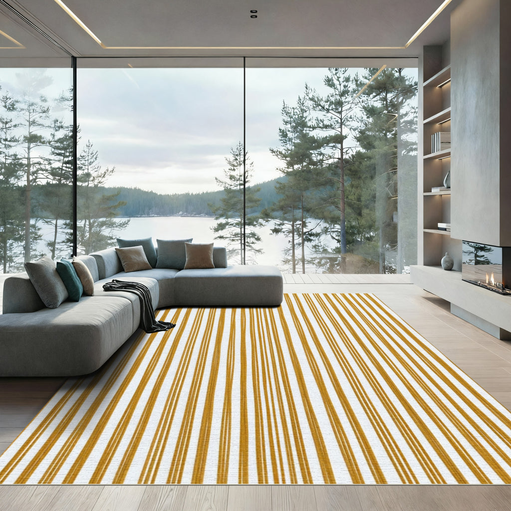 Minimalist Vertical Golden Ochre Stripes Rug