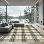 Neutral Cream Brown Black Plaid Rug