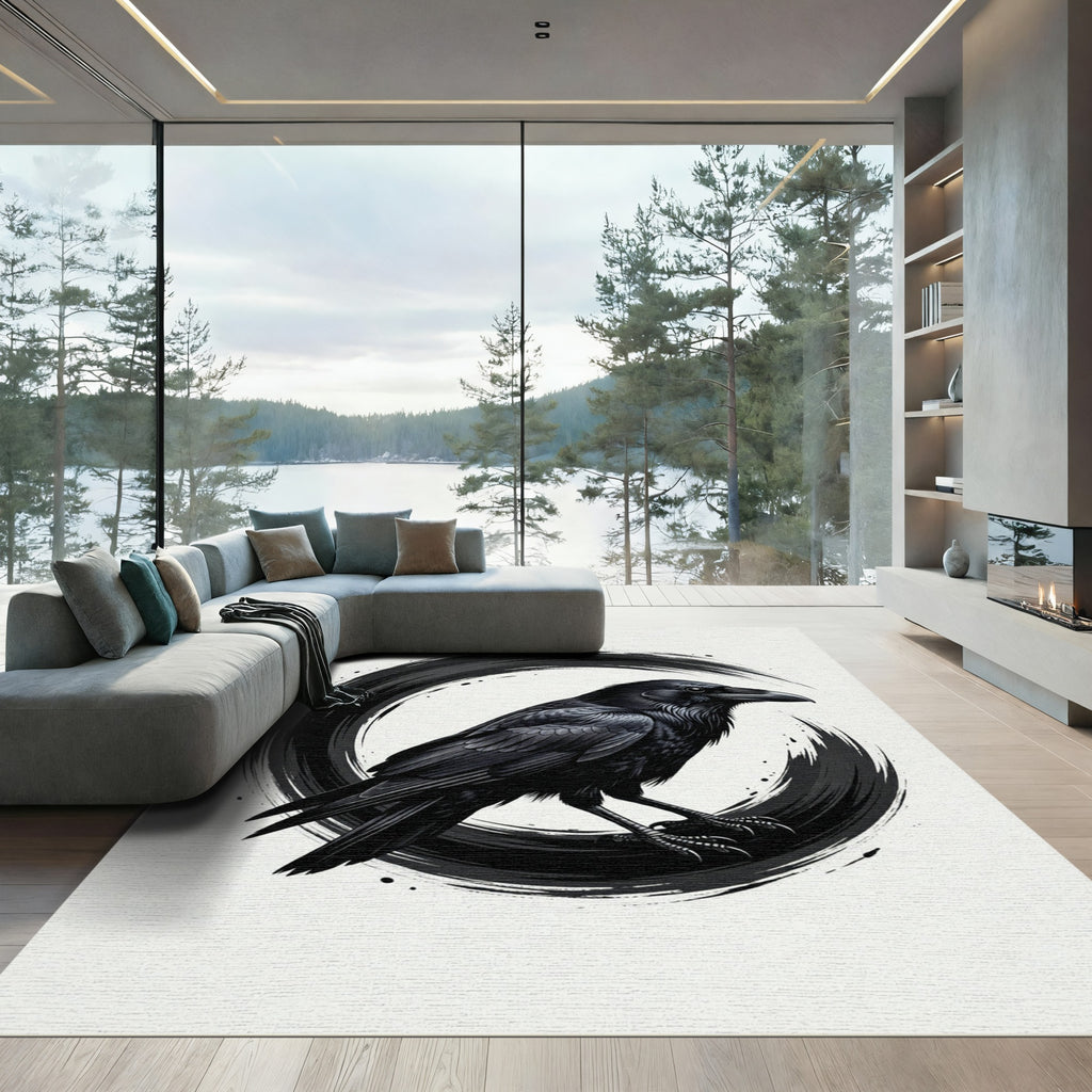 Dark Raven Brushstroke Circle Rug