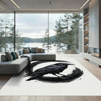 Dark Raven Brushstroke Circle Rug