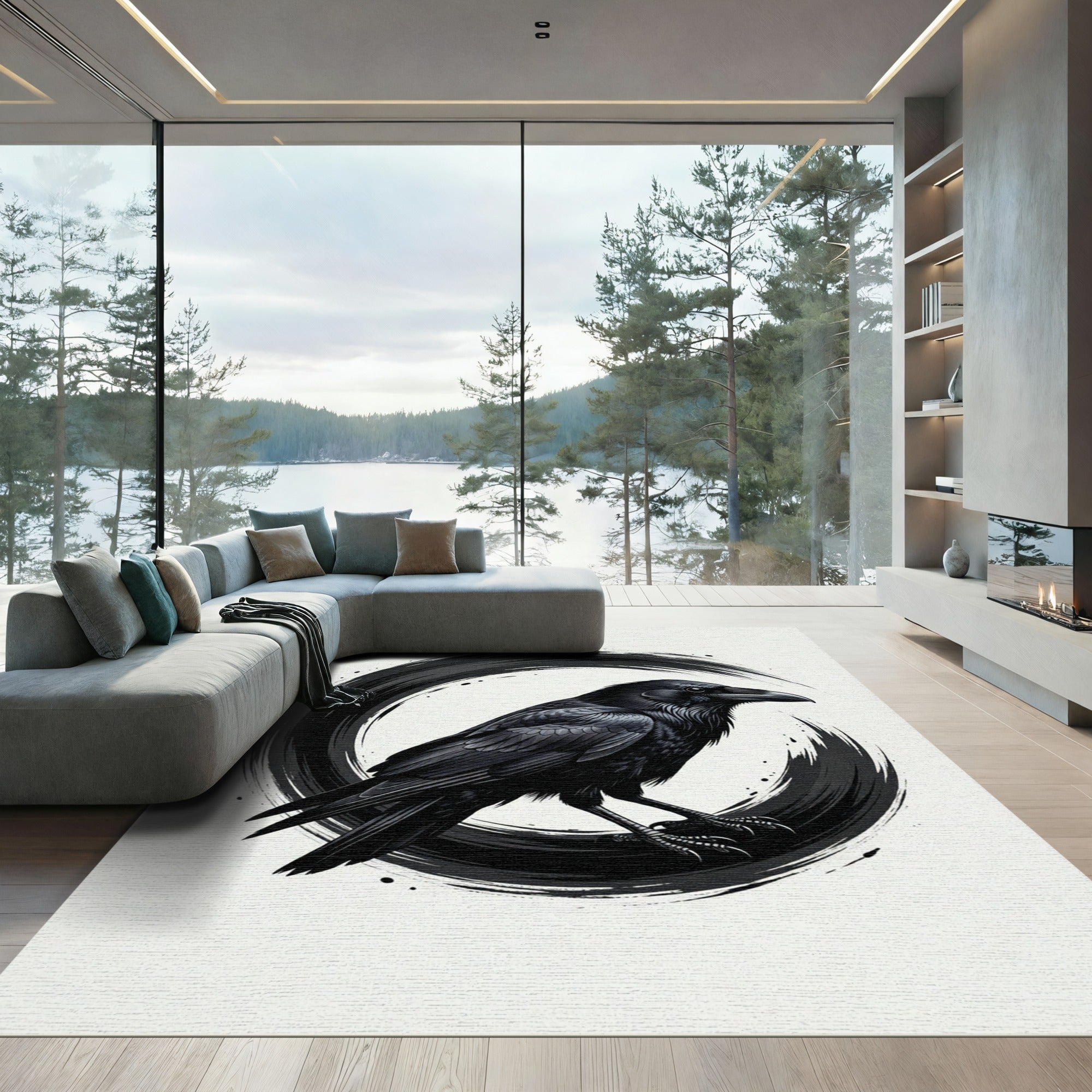Dark Raven Brushstroke Circle Rug
