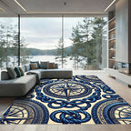 Nautical Compass Rope Border Navy Rug