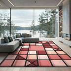 Crimson Pink Square Grid Composition Rug