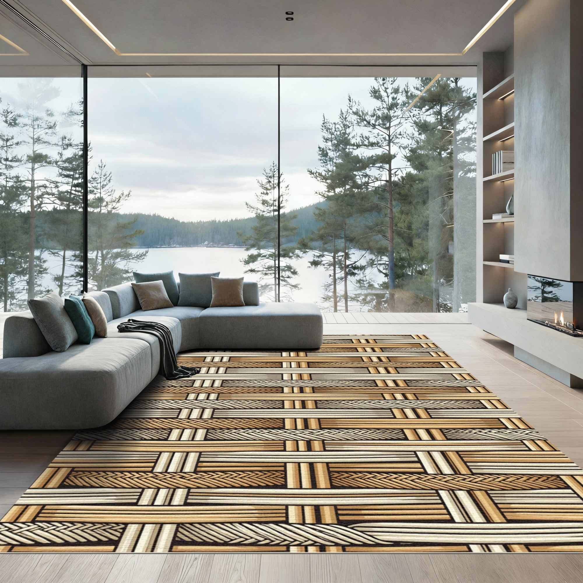 Woven Tan Beige Basketweave Texture Rug