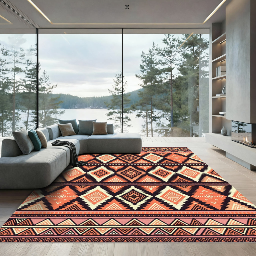 Earthy Sunset Geometric Tribal Diamond Rug