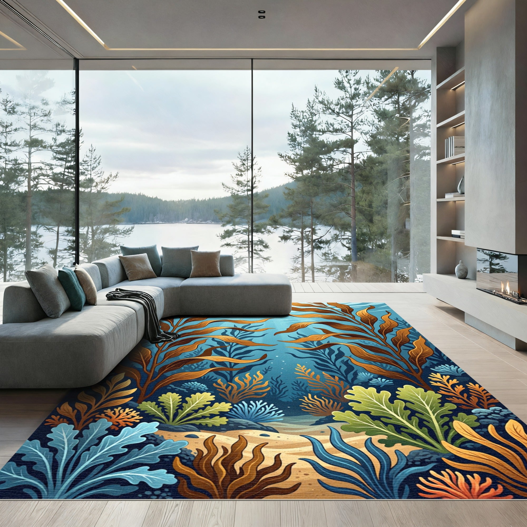 Oceanic Kelp Forest Under Blue Waves Rug