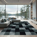 Modern Charcoal Monochrome Geometric Grid Rug
