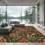 Elegant Amber Floral Damask Scroll Rug
