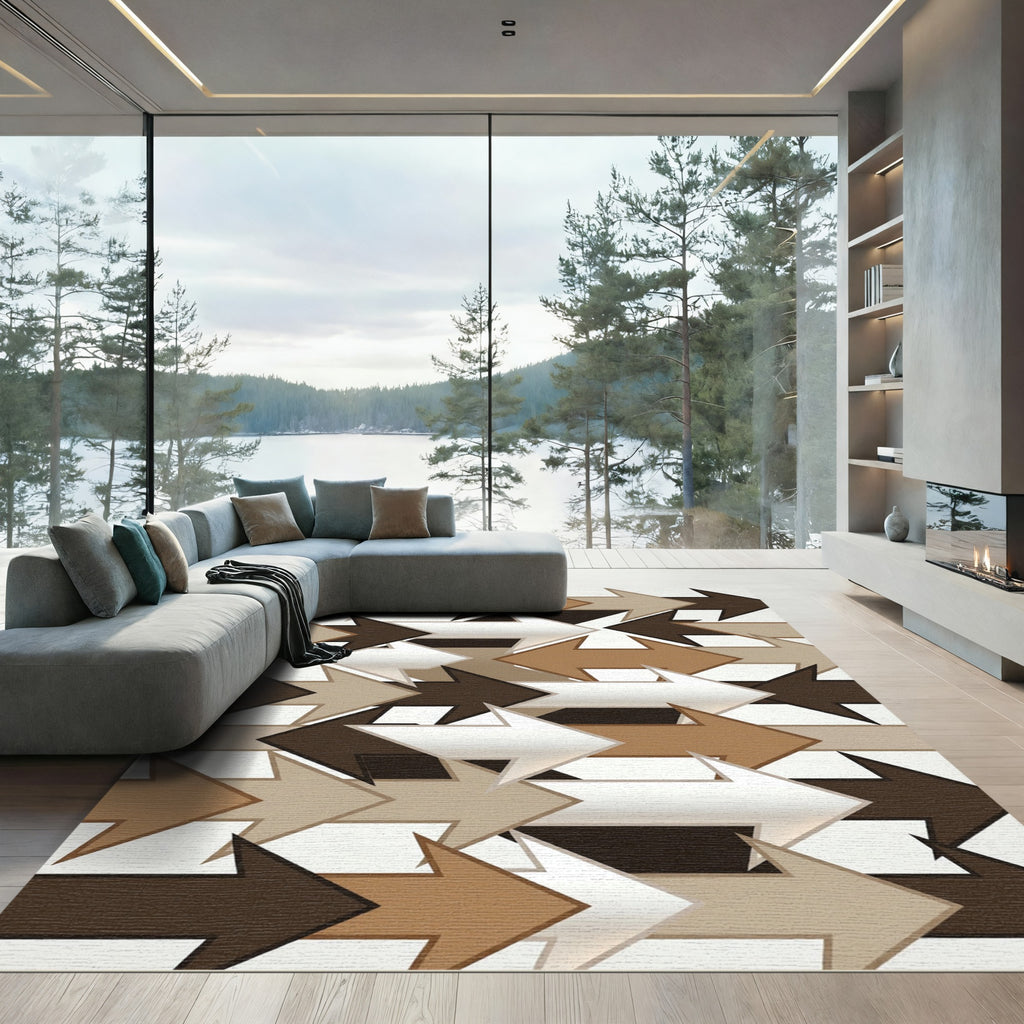 Brown White Arrow Directional Composition Rug