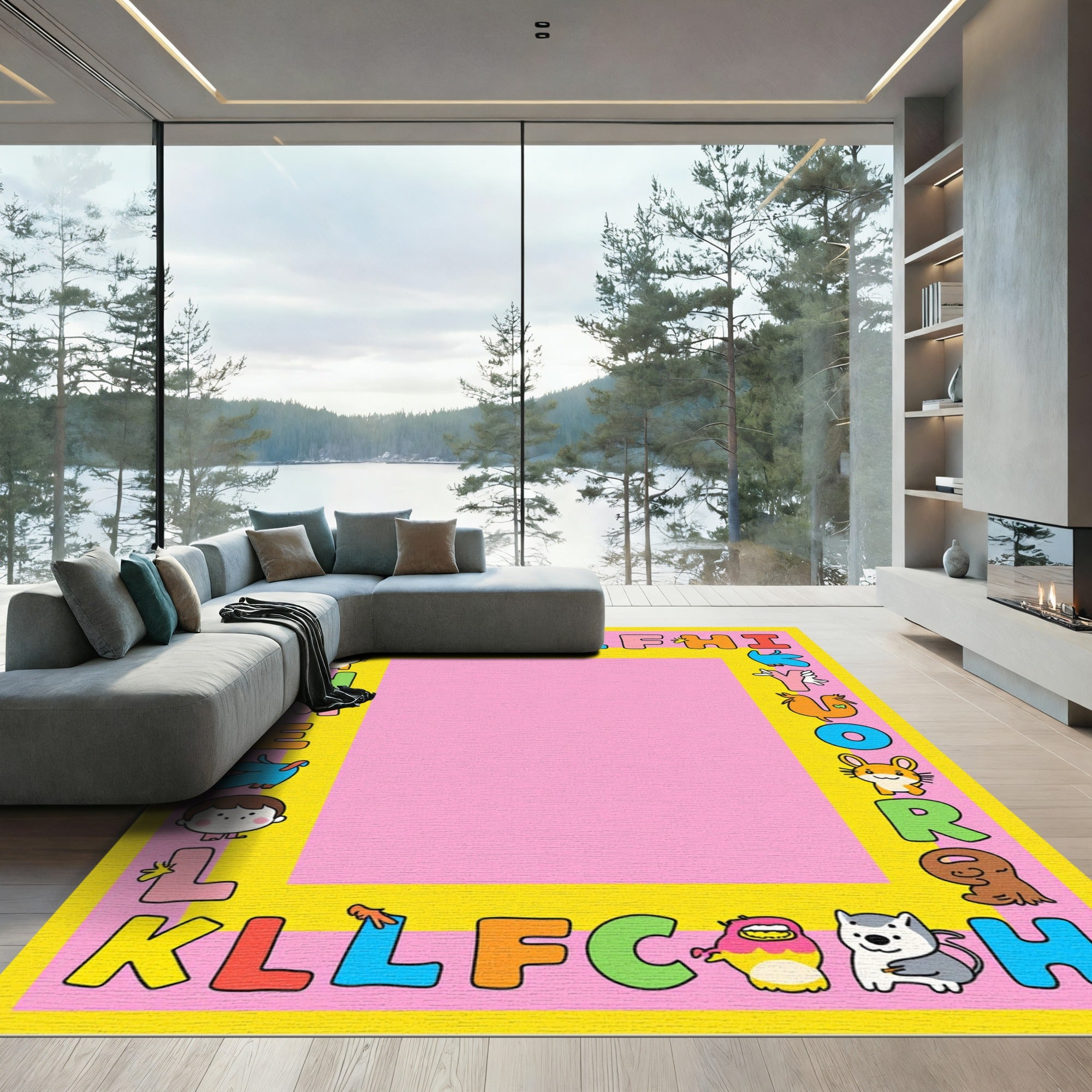 Whimsical Alphabet Animal Border Rug