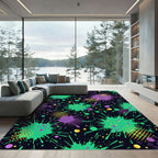 Vibrant Neon Splatter Abstract Modern Art Rug