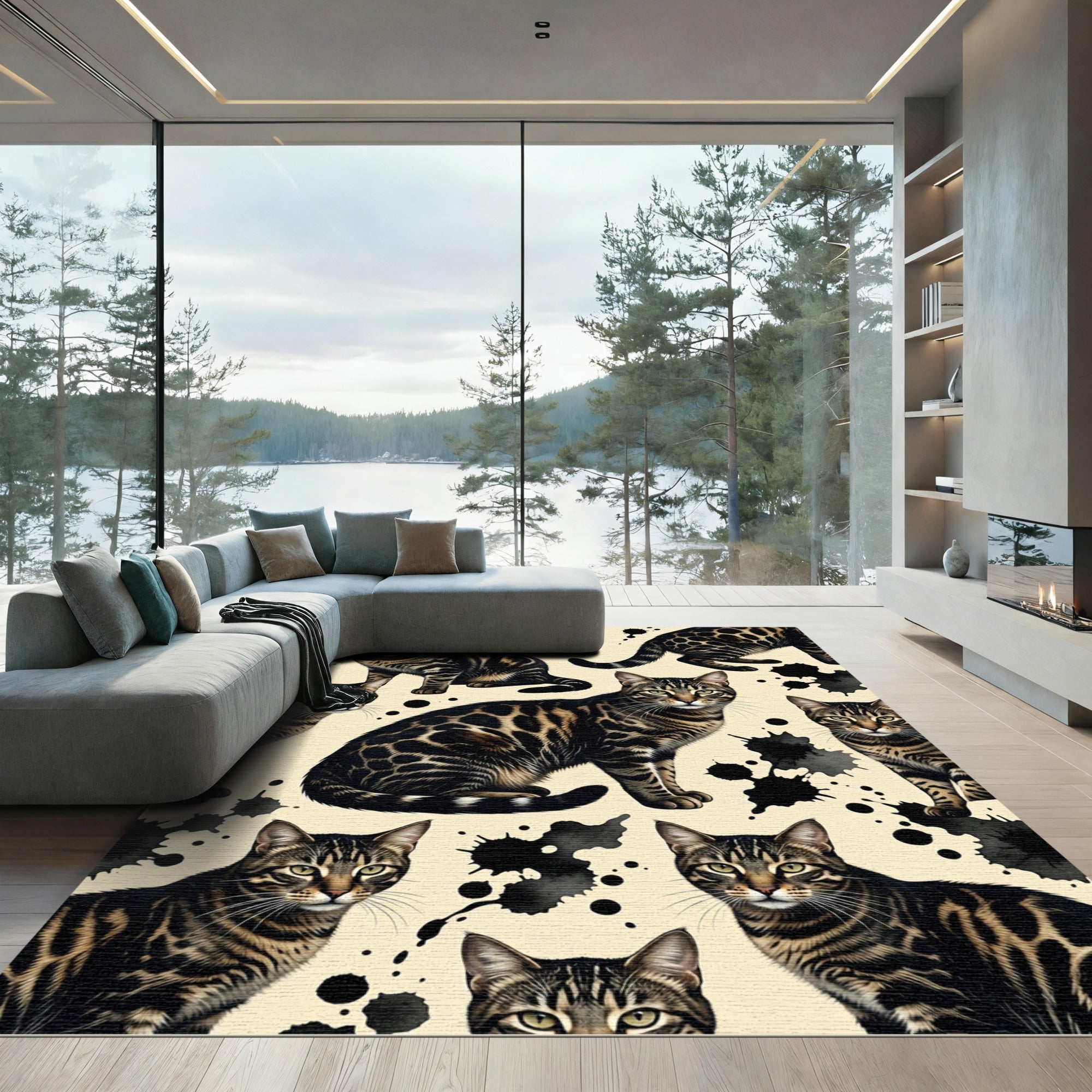 Tabby Cat Splatter Composition Rug